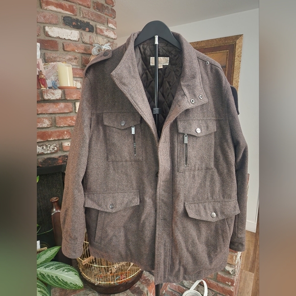 Michael Kors Men’s Brown Wool Blend Utility Jacket Coat